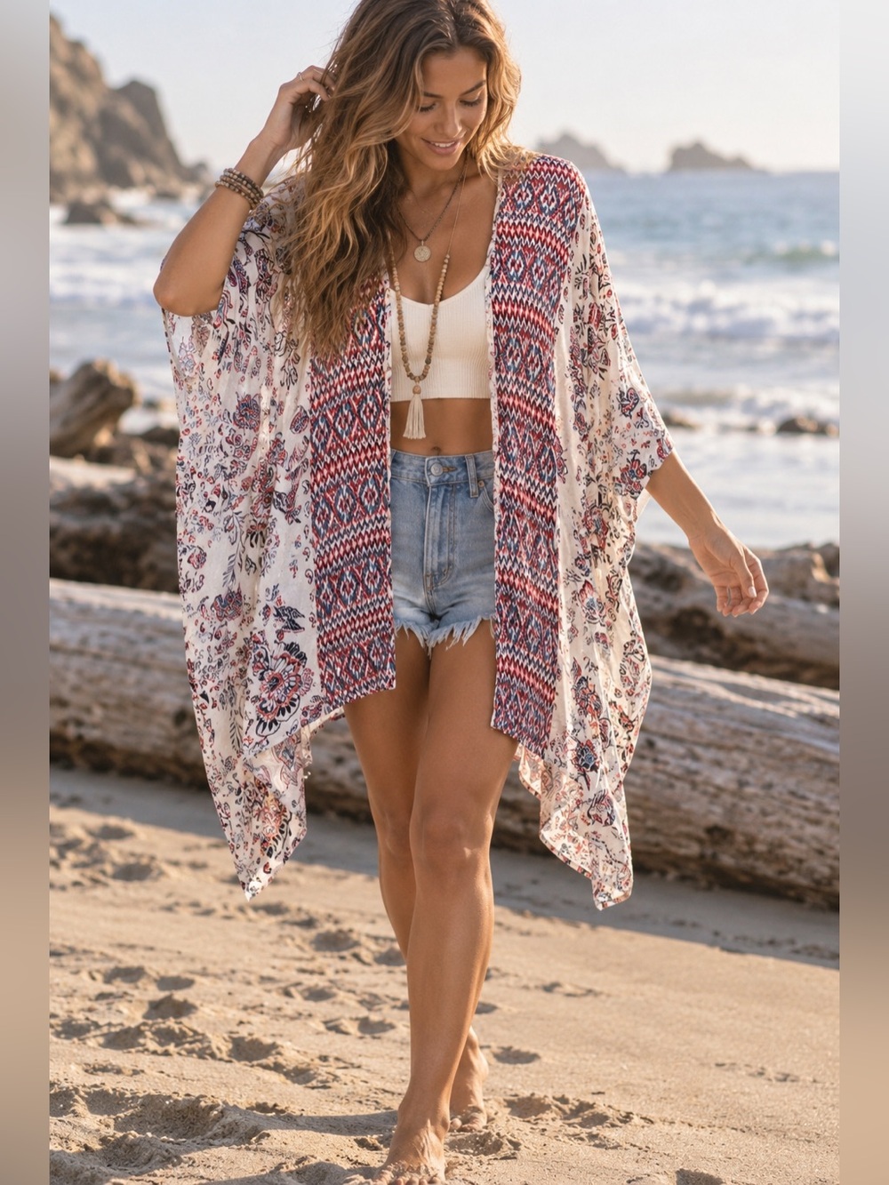 Angie Multicolor Floral-Print Lightweight Kimono